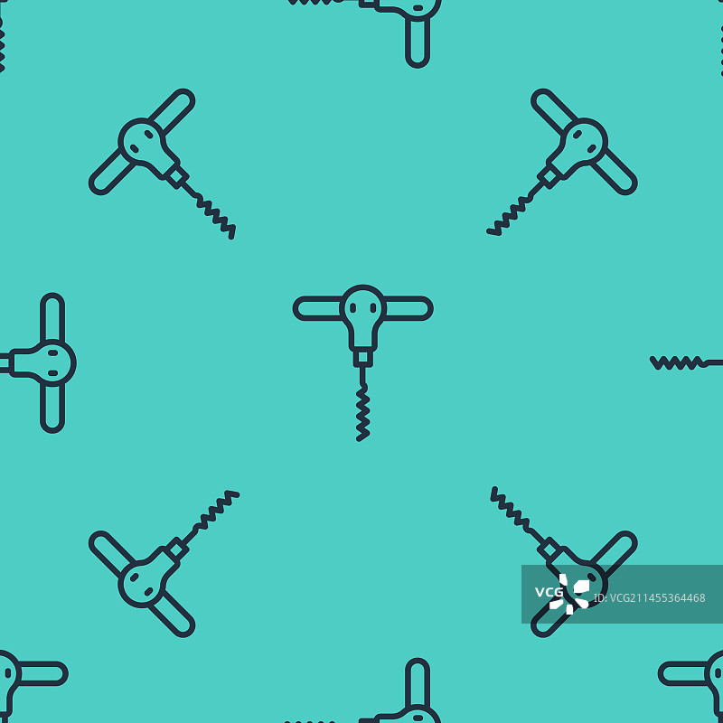 黑色线条葡萄酒拔塞钻图标无缝隔离背景图片素材