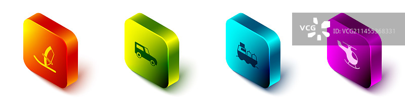 2.5D帆板运动汽车油轮组合图片素材