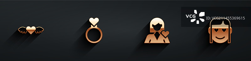 带翅膀的心形图案：结婚戒指浪漫女孩图片素材