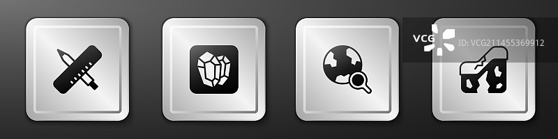 尺子、铅笔、宝石和放大镜组合图片素材