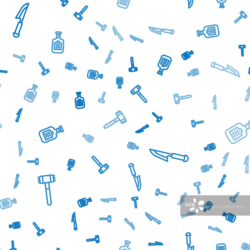 厨房全套：锤子、刀和酱汁瓶图片素材