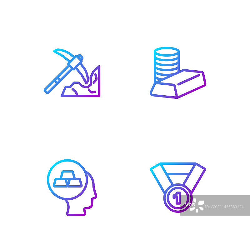 金牌金条采矿和硬币线条图标图片素材