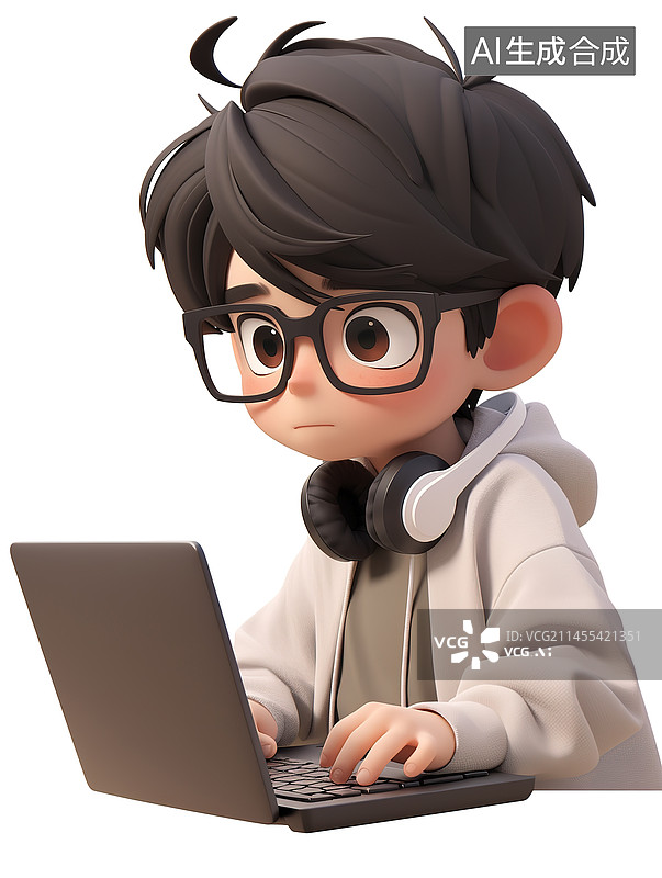 【AI数字艺术】用电脑办公的程序员3d插画图片素材