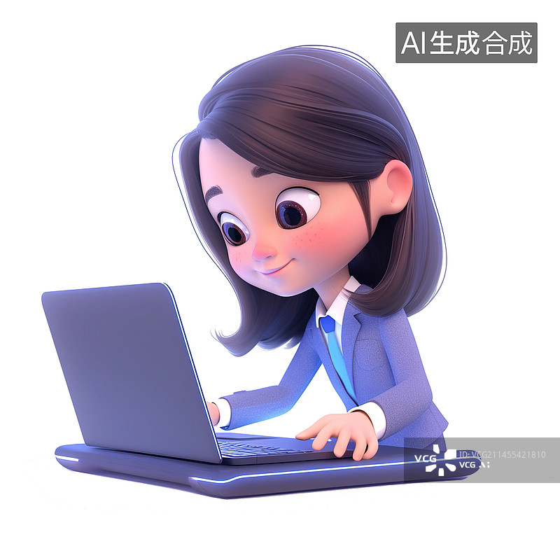 【AI数字艺术】用电脑办公的白领3d插画图片素材