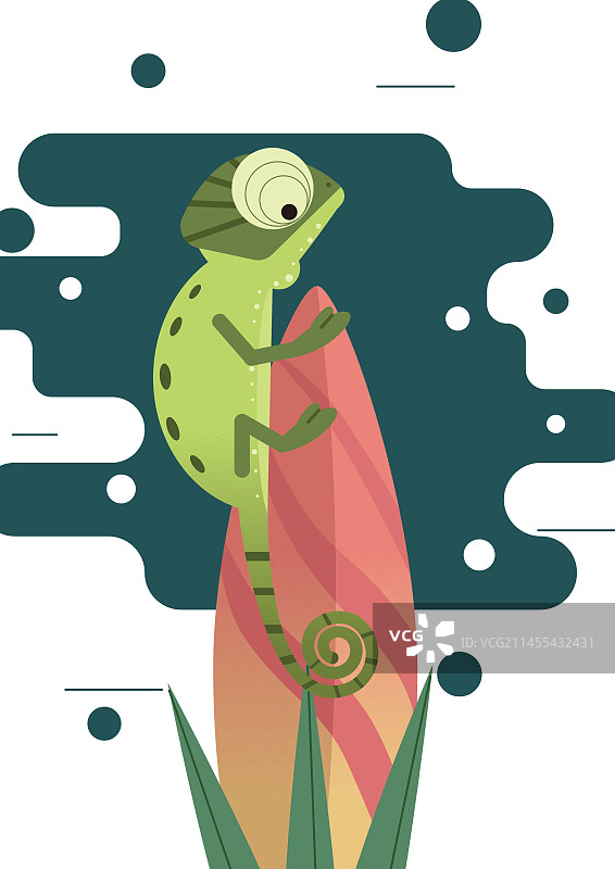 扁平风插画可爱动物变色龙图片素材