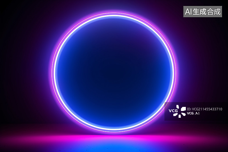 【AI数字艺术】抽象霓虹灯圆圈,紫色抽象圆圈形状背景，三维渲染图片素材