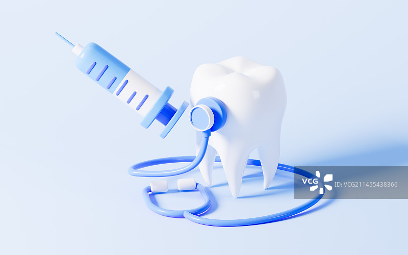 牙齿与听诊器，牙齿检查与治疗3D渲染图片素材