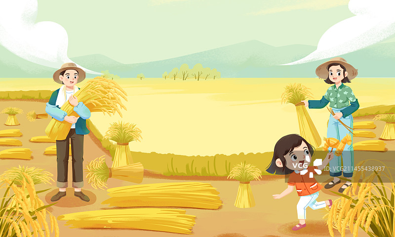 温馨秋天秋收插画图片素材