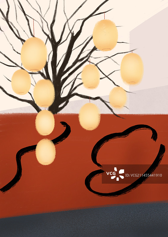 红色背景灯笼插画图片素材