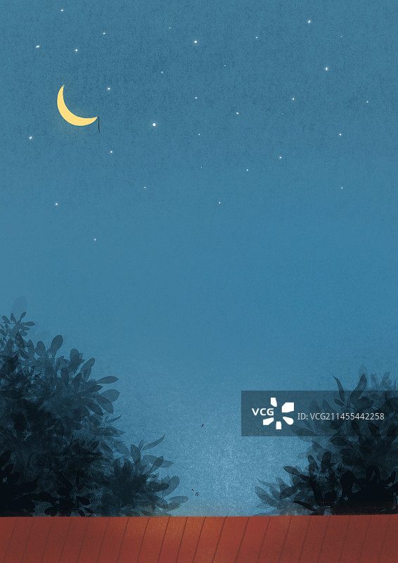 屋顶上的月亮背景插画图片素材