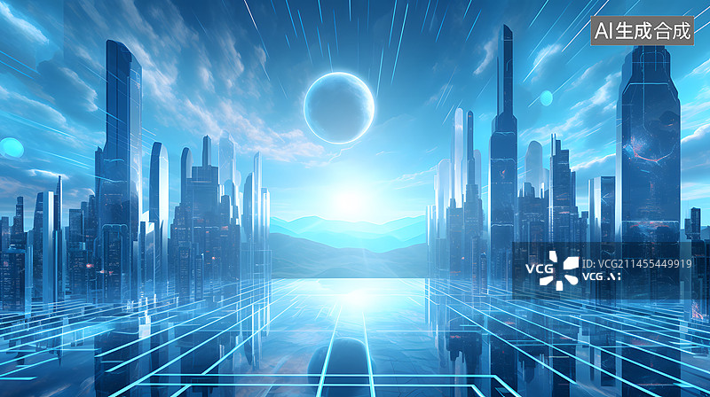 【AI数字艺术】数码科技蓝色未来数字世界抽象网页PPT背景图片素材