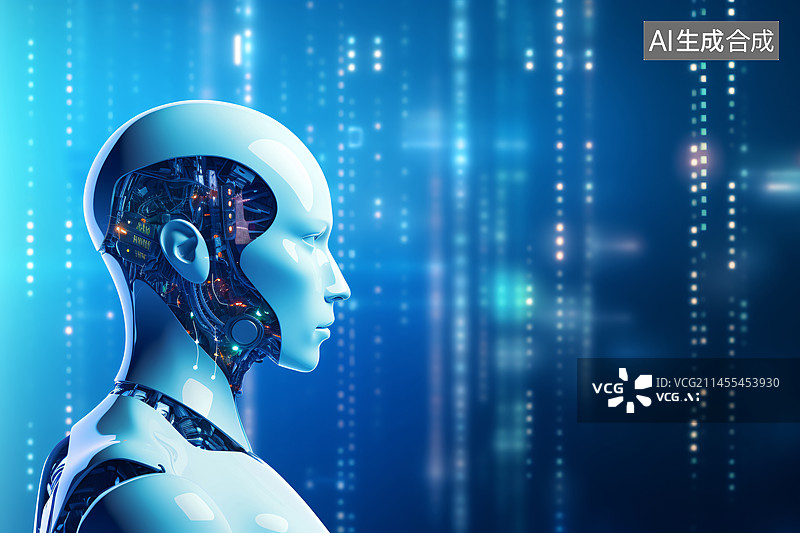 【AI数字艺术】蓝色未来科技人工智能机器人背景图片素材