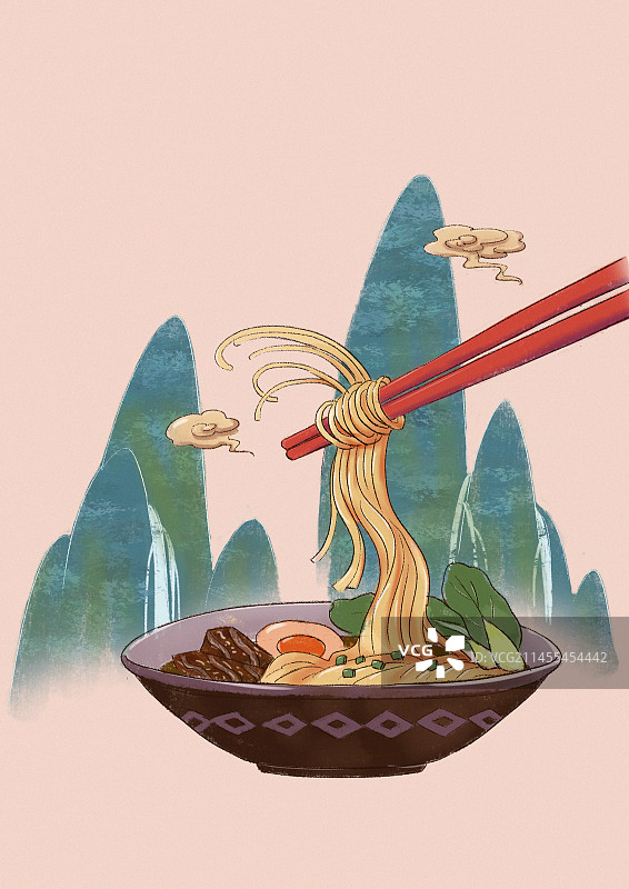 中国风24节气夏至吃面插画图片素材