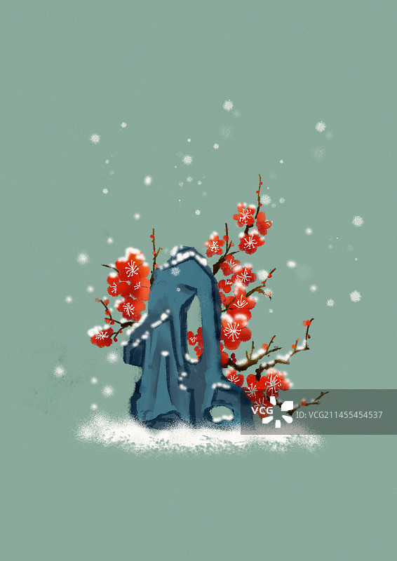 中国风24节气冬天大雪梅花插画图片素材