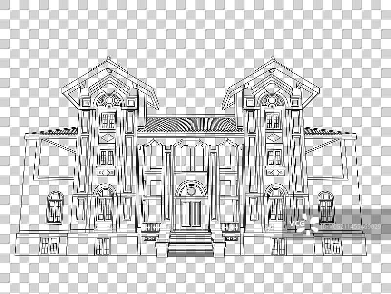 中山大学-南校区怀士堂线稿图片素材