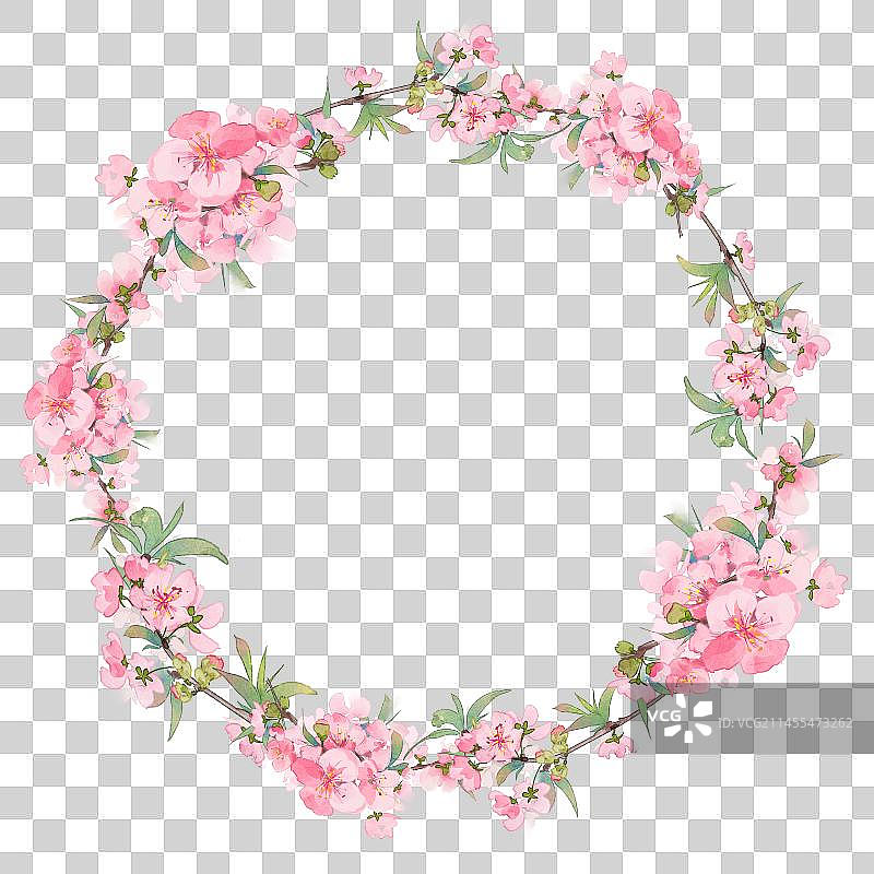 国风桃花花环插画图片素材