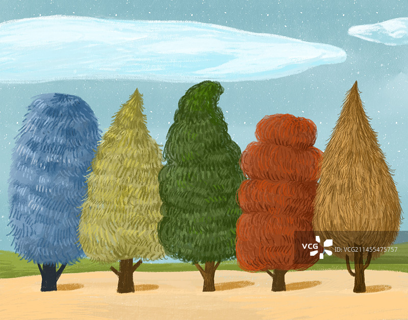 插画：彩色的树林图片素材