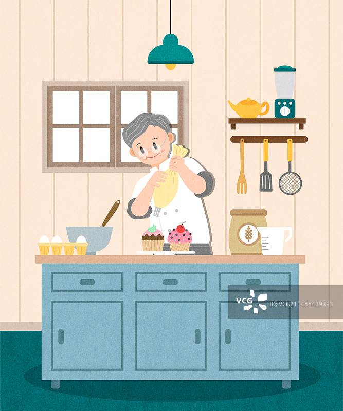 老年男人烹饪矢量插图图片素材