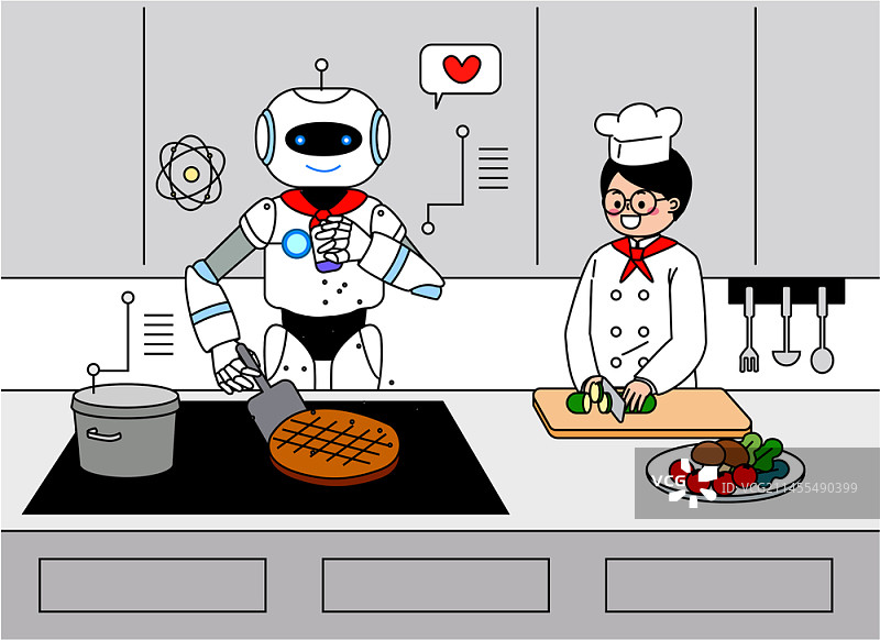 机器人主题生活矢量插画图片素材