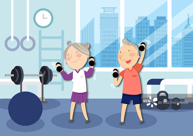 锻炼中的老年人矢量插画图片素材