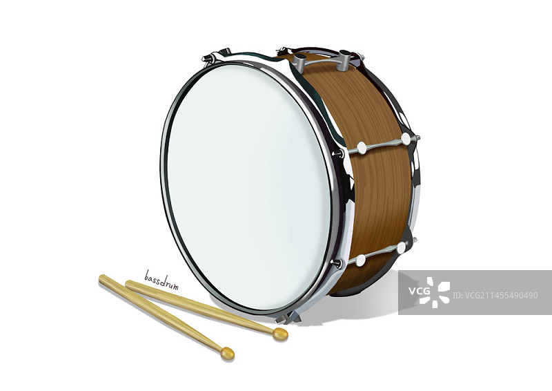 白色背景上的低音鼓乐器图片素材