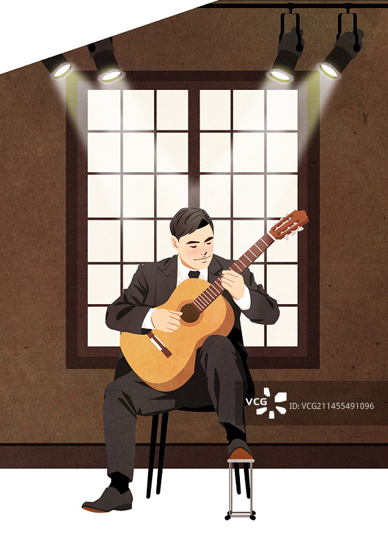 弹吉他的男人插画图片素材