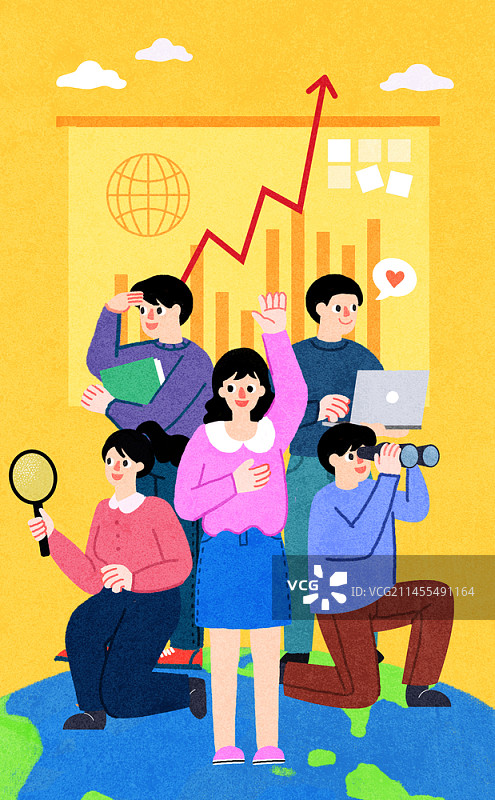 望远镜和扩音器人群插画图片素材