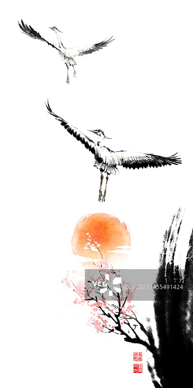 苍鹭笔触画图片素材