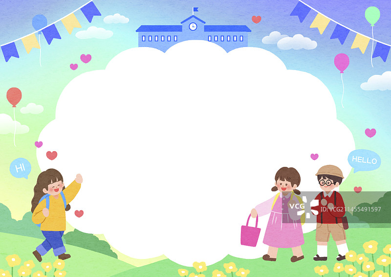 儿童上学插画图片素材