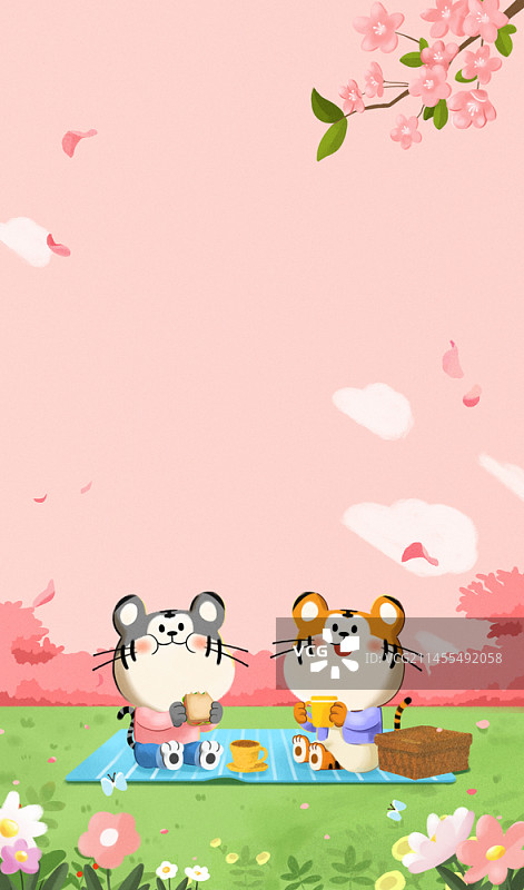 老虎野餐插画图片素材