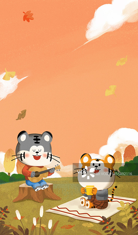 老虎野餐插画图片素材