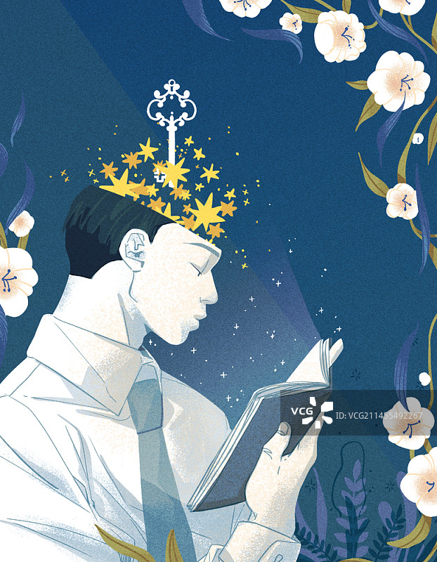 男子阅读书籍插画图片素材