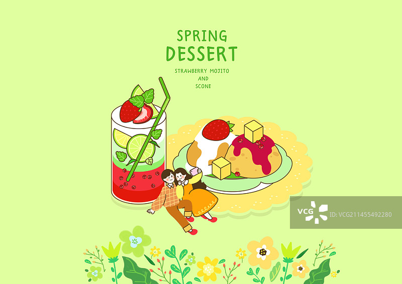草莓春季甜点插画图片素材
