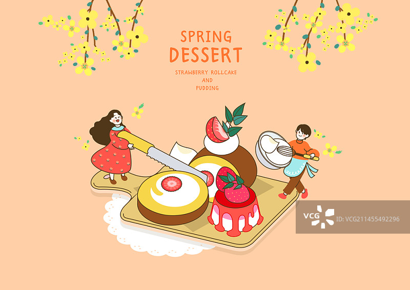 草莓春季甜点插画图片素材