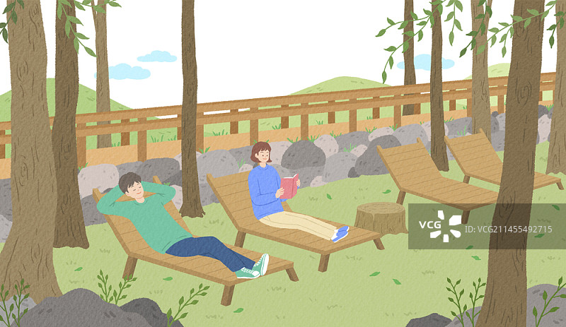 森林中的情侣插画图片素材