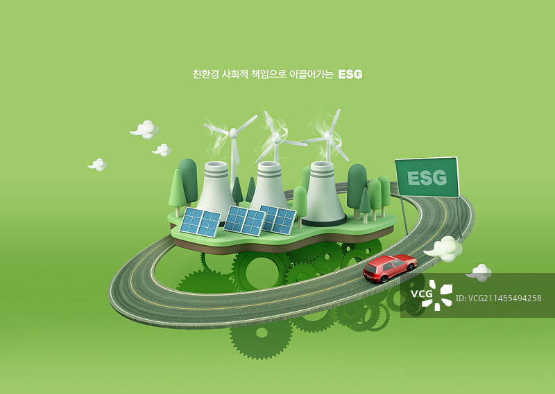 以风力涡轮机和太阳能为主题的ESG编辑图片图片素材