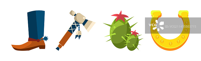 狂野西部物品和不同元素套装图片素材