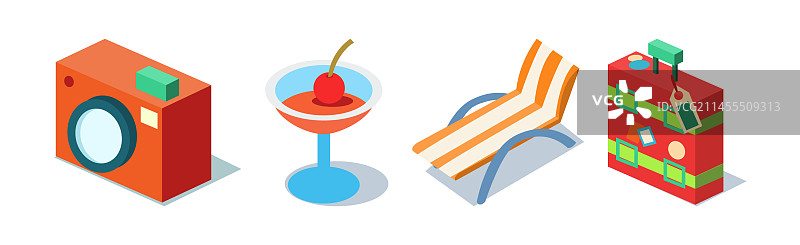 夏季假期和海滩度假等距元素图片素材