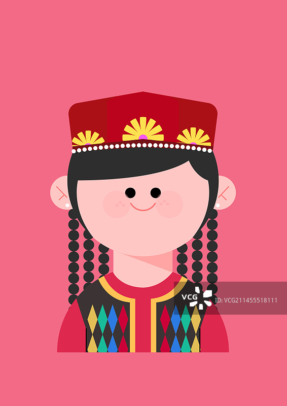 民族人物系列插画维吾尔族姑娘图片素材