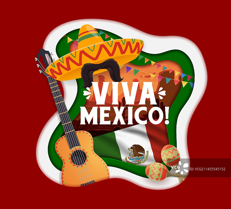 墨西哥万岁剪纸banner与墨西哥国旗图片素材