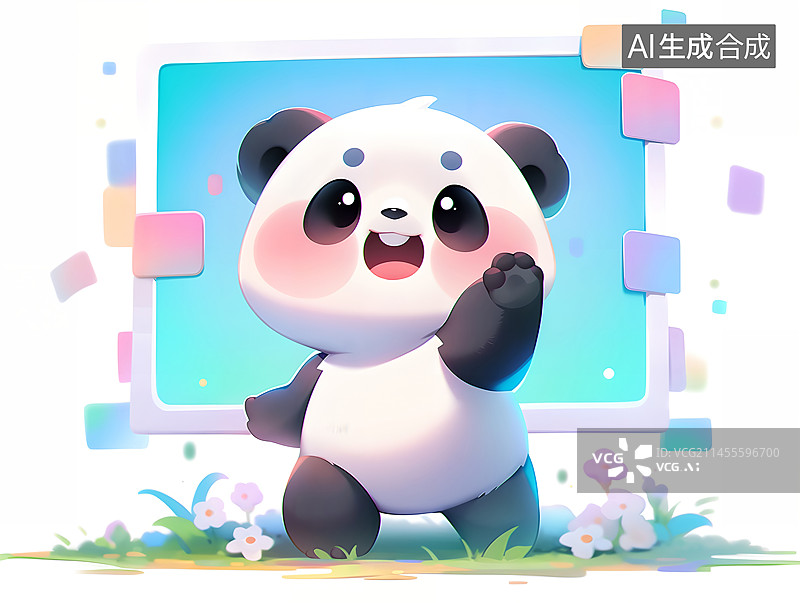 【AI数字艺术】一个熊猫站在显示器前面便签插画图片素材