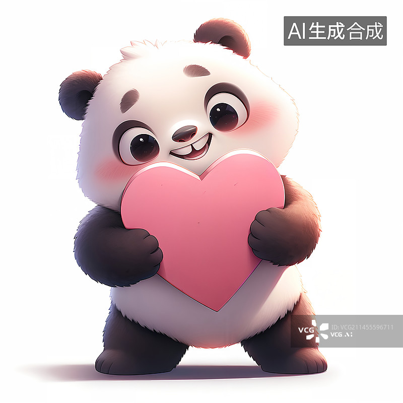 【AI数字艺术】一个熊猫抱着粉色的心情人节七夕节插画图片素材
