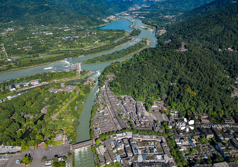 四川省都江堰景区航拍图片素材