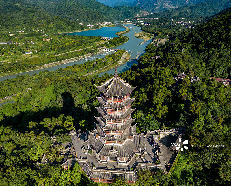 四川省都江堰景区航拍图片素材