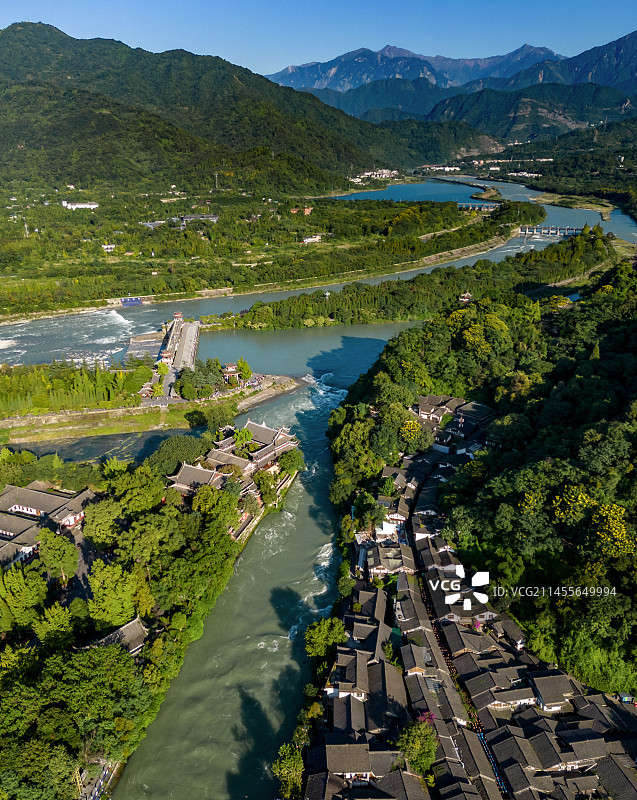 四川省都江堰景区航拍图片素材