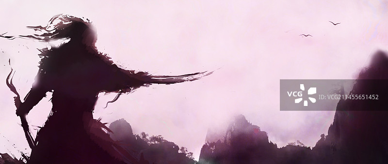 中国风水墨武侠华山论剑篇插画图片素材