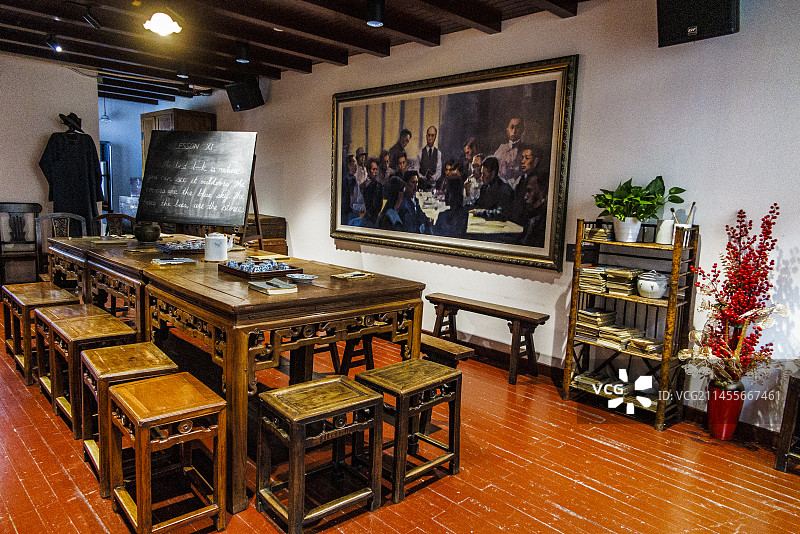 中国上海,中共四大纪念馆,中共四大会场陈设,广吉里,中共四大会址,图片素材