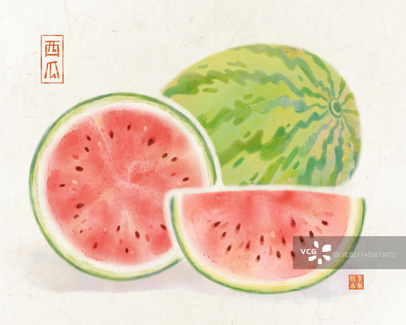 手绘夏季应季水果清爽西瓜插画图片素材