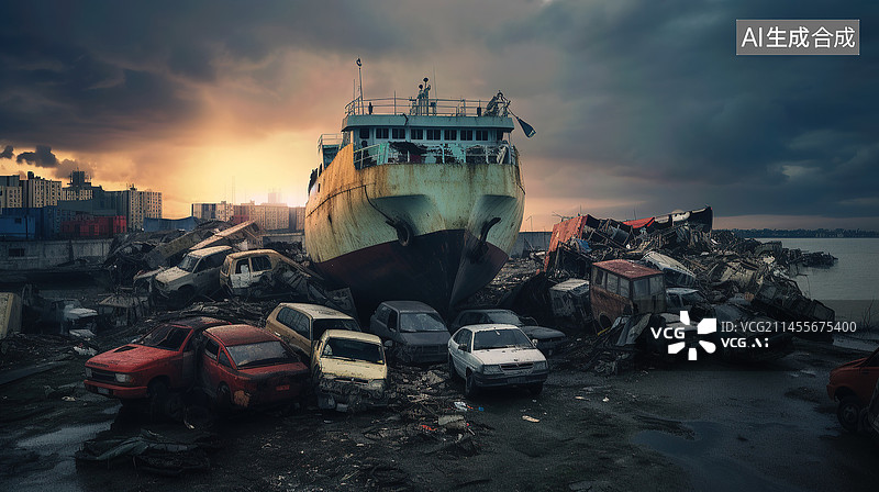 【AI数字艺术】废车场图片素材