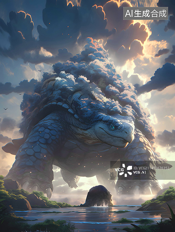 【AI数字艺术】中国古代神兽山海经系列插画之北方玄武图片素材